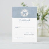 Dusty Blauw en Wit Bloemen Bruiloft RSVP (Staand voorkant)