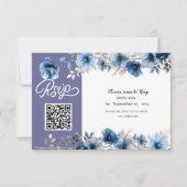 Dusty Blauw en wit bloemen bruiloft RSVP Kaartje (Voorkant)