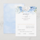 Dusty Blauw en Wit Bloemen Bruiloft RSVP Kaartje (Voorkant / Achterkant)