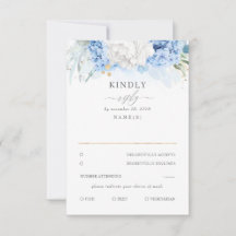 Dusty Blauw en Wit Bloemen Bruiloft RSVP