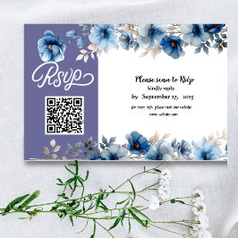 Dusty Blauw en wit bloemen bruiloft RSVP Kaartje