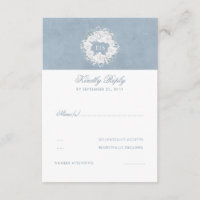 Dusty Blauw en Wit Bloemen Bruiloft RSVP