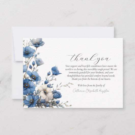 Dusty Blauw en Wit Bloemen Foto Memorial Bedankkaart (Voorkant)