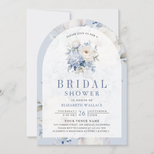 Dusty Blauw en Wit Bloemen Foto Vrijgezellenfeest Kaart (Voorkant)