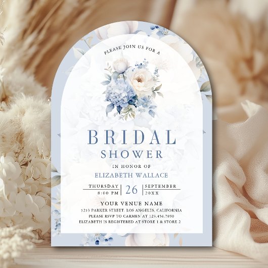 Dusty Blauw en Wit Bloemen Foto Vrijgezellenfeest Kaart