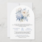 Dusty Blauw en Wit Bloemen QR Code Foto Huwelijk Kaart (Voorkant)