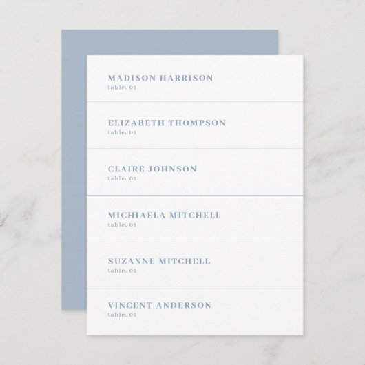 Dusty Blauw en Wit Bruiloft Plaats Naam Kaart DIY (Voorkant / Achterkant)