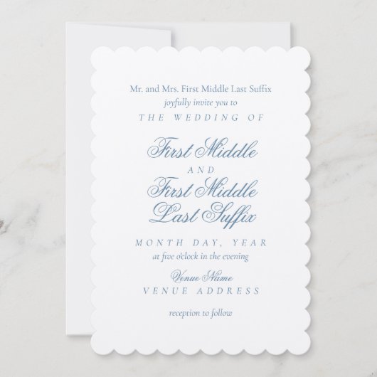 Dusty Blauw en Wit bruiloft uitnodiging (Voorkant)