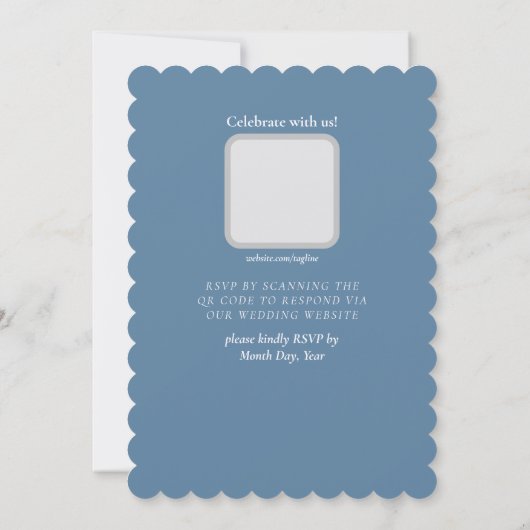 Dusty Blauw en Wit bruiloft uitnodiging (Achterkant)