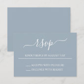 Dusty Blauw en Wit Elegant Huwelijk RSVP Kaartje (Voorkant / Achterkant)