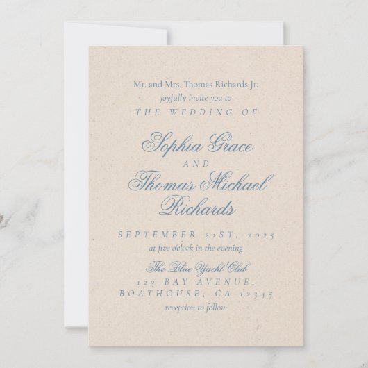 Dusty Blauw en Wit Elegante Huwelijksuitnodiging Kaart (Voorkant)