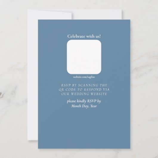 Dusty Blauw en Wit Elegante Huwelijksuitnodiging Kaart (Achterkant)