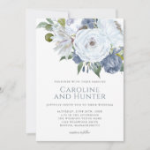 Dusty Blauw en Wit Waterverf Bloemenbruiloft Kaart (Voorkant)