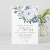Dusty Blauw en Wit Waterverf Bloemenbruiloft Kaart (Staand voorkant)
