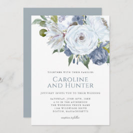 Dusty Blauw en Wit Waterverf Bloemenbruiloft Kaart