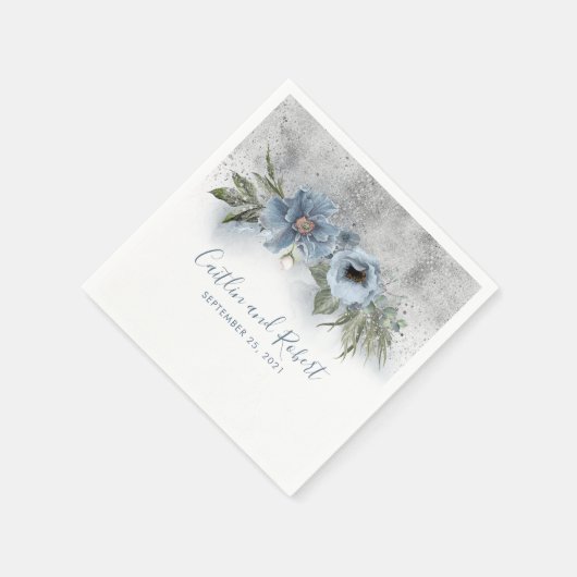 Dusty Blauw en Zilver Glitter Romantische Bruiloft Servet (Hoek)