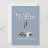 Dusty Blauw en Zwart Kerstkaarsen Bruiloft Kaart (Voorkant)