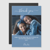 Dusty blauw fotoscript bedankt u magnet (Voorkant / Achterkant)