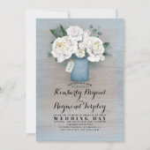 Dusty blauw geschilderd Mason Jar rustieke bloemen Kaart (Voorkant)