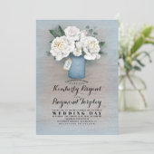 Dusty blauw geschilderd Mason Jar rustieke bloemen Kaart (Staand voorkant)