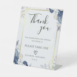Dusty Blauw Goud Bloemen bruiloft gunsten Reclamebord Met Voetstuk