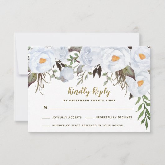 Dusty Blauw Goud  Bloemen Bruiloft RSVP Kaarten (Voorkant)