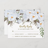Dusty Blauw Goud  Bloemen Bruiloft RSVP Kaarten (Voorkant / Achterkant)