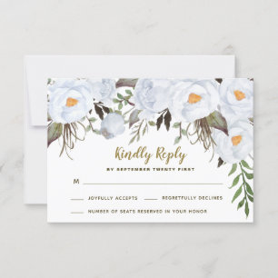 Dusty Blauw Goud Bloemen Bruiloft RSVP Kaarten Kaartje