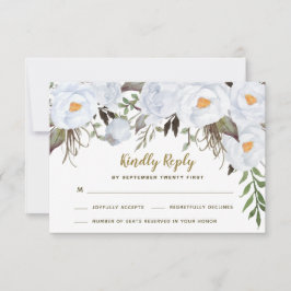 Dusty Blauw Goud  Bloemen Bruiloft RSVP Kaarten Kaartje