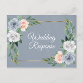 Dusty Blauw Goud Blush Roze Peach Bruiloft RSVP Uitnodiging Briefkaart (Voorkant)