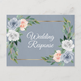 Dusty Blauw Goud Blush Roze Peach Bruiloft RSVP Uitnodiging Briefkaart