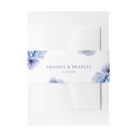 Dusty Blauw & Goud Glitter Bloemen Rustieke Bruilo Uitnodigingen Wikkel (Voorkant Voorbeeld)