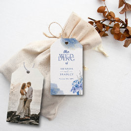 Dusty Blauw Goud Glitter Elegante Rustieke Bruilof Cadeaulabel