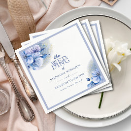 Dusty Blauw Goud Glitter Elegante Rustieke Bruilof Servet