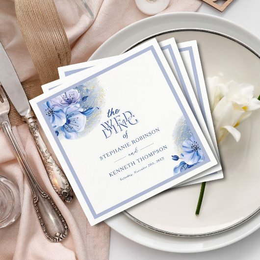 Dusty Blauw Goud Glitter Elegante Rustieke Bruilof Servet