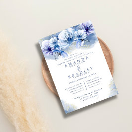 Dusty Blauw & Goud Glitter Huwelijksrepetitie Dine Kaart