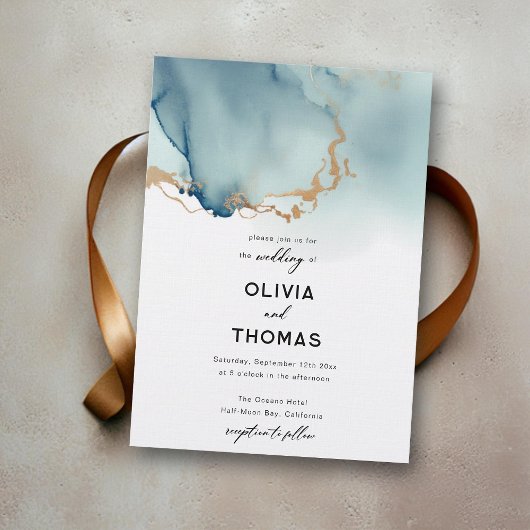 Dusty Blauw Goud Modern Romantisch Chique Strand B Kaart