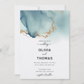 Dusty Blauw Goud Modern Romantisch Chique Strand B Kaart (Voorkant)