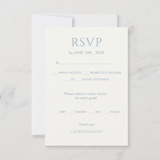 Dusty Blauw & Ivoor Monogram Bruiloft RSVP (Voorkant)