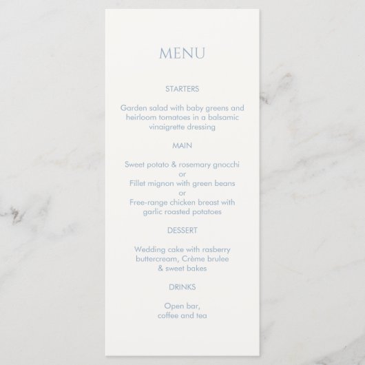 Dusty Blauw & Ivoor Monogrammed Bruiloft Menu (Voorkant)