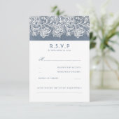 Dusty Blauw  Kant Bruiloft RSVP (Staand voorkant)
