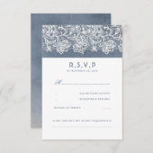 Dusty Blauw  Kant Bruiloft RSVP (Voorkant / Achterkant)