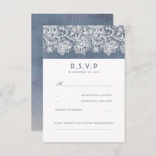 Dusty Blauw  Kant Bruiloft RSVP (Voorkant / Achterkant)