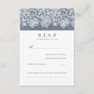 Dusty Blauw Kant Bruiloft RSVP Kaartje
