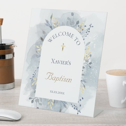 dusty blauw-katholieke Baptisme welkomstteken Reclamebord Met Voetstuk (Insitu)