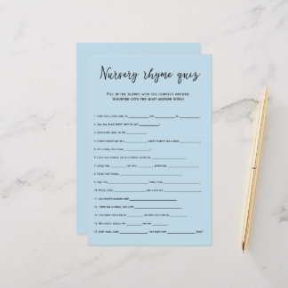 Dusty blauw kinderkamer rijmt quiz baby shower spe