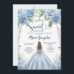 Dusty Blauw Mexicaans Meisje Prinses Zoet Zestien Kaart<br><div class="desc">Stoffig Blauw Mexicaans Meisje Prinses Quinceanera Uitnodiging Mis Quince 15 Anos,  16e Verjaardag, </div>
