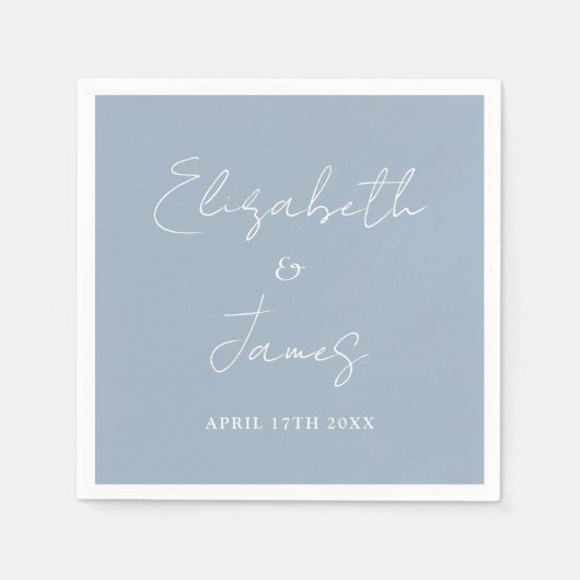 Dusty Blauw Modern Minimalistisch Script Bruiloft Servet (Voorkant)