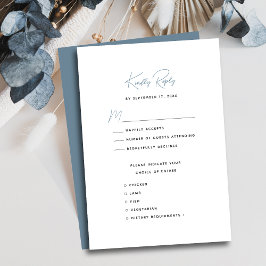 Dusty Blauw Modern Whimsical Script Bruiloft RSVP Kaartje