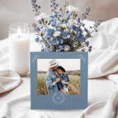 Dusty Blauw Monogram Bruiloft Save The Date Kaart